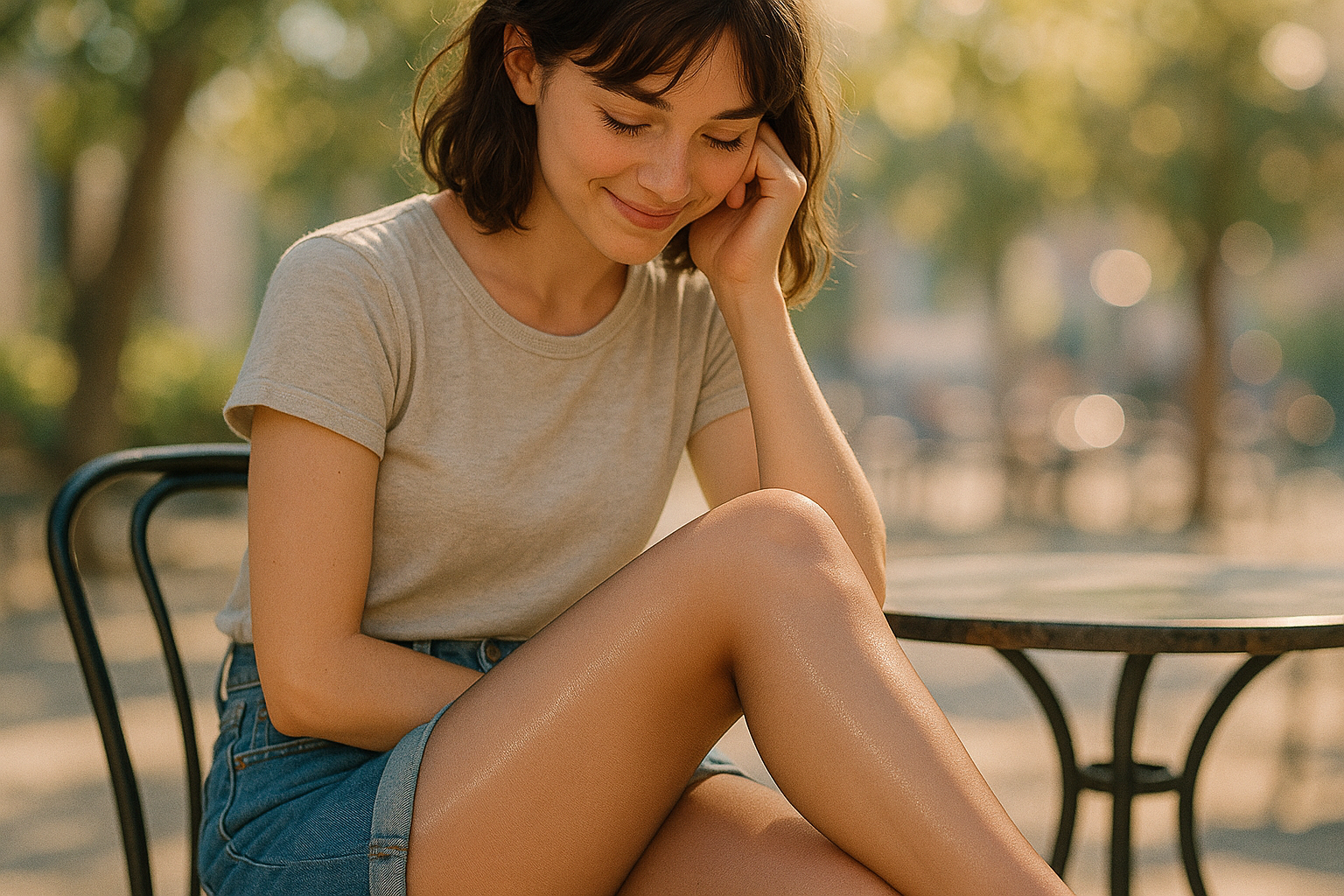 Wear sheer pantyhose under short shorts