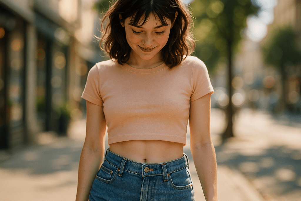 Show your belly button in a crop top while walking