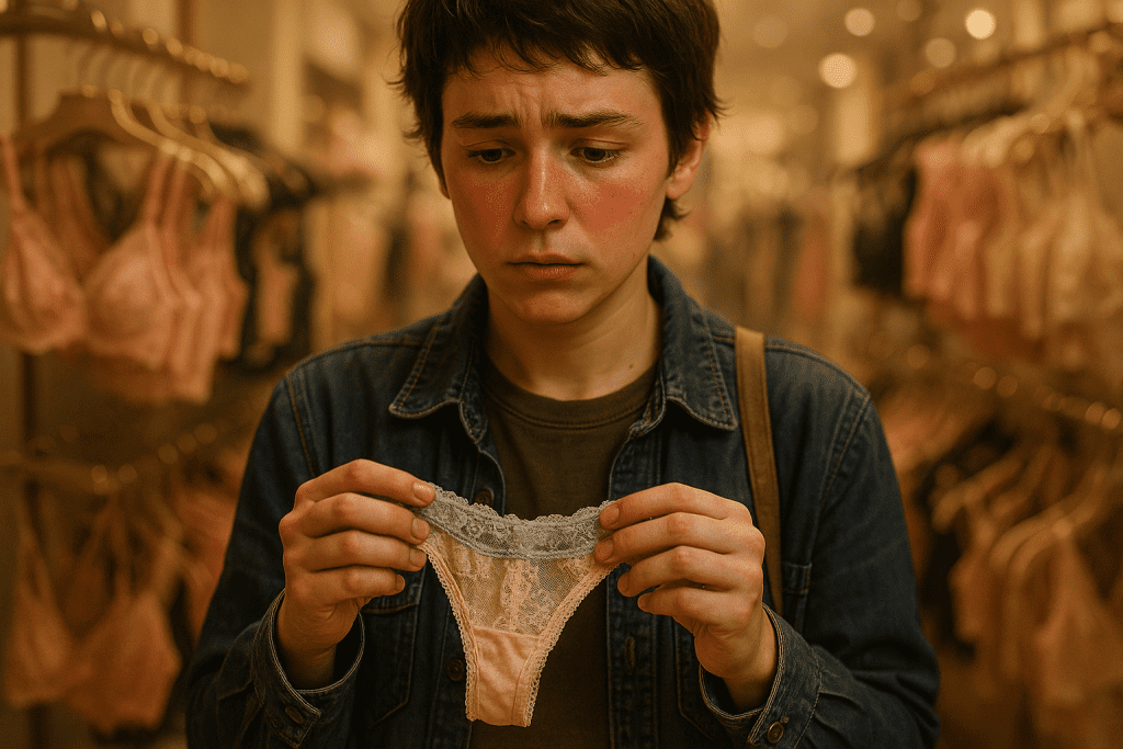 Ultra-realistic 4K cinematic portrait poster of a young adult walking through a bright supermarket aisle with a small blushy smile. They wear casual everyday clothes (jeans, hoodie, sneakers) but their posture is slightly stiff, shy, as if carrying a secret. A subtle detail: their hand brushes their pocket where a small heart-shaped charm or folded note rests hidden inside. Warm pastel tones, soft-glam editorial style, vertical composition with dreamy bokeh lights in the background. The mood is blushy, private, and secretive—capturing the thrill of moving through the world while holding onto a hidden act of obedience.