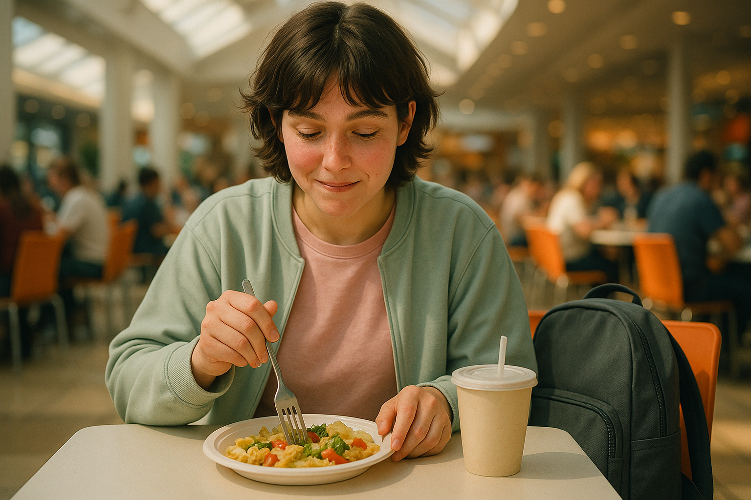 Eat lunch in a food court with a gag in your bag