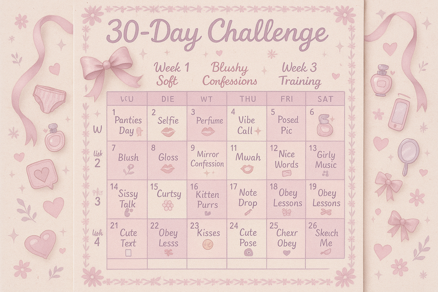 30-Day Public Sissy Challenge Calendar