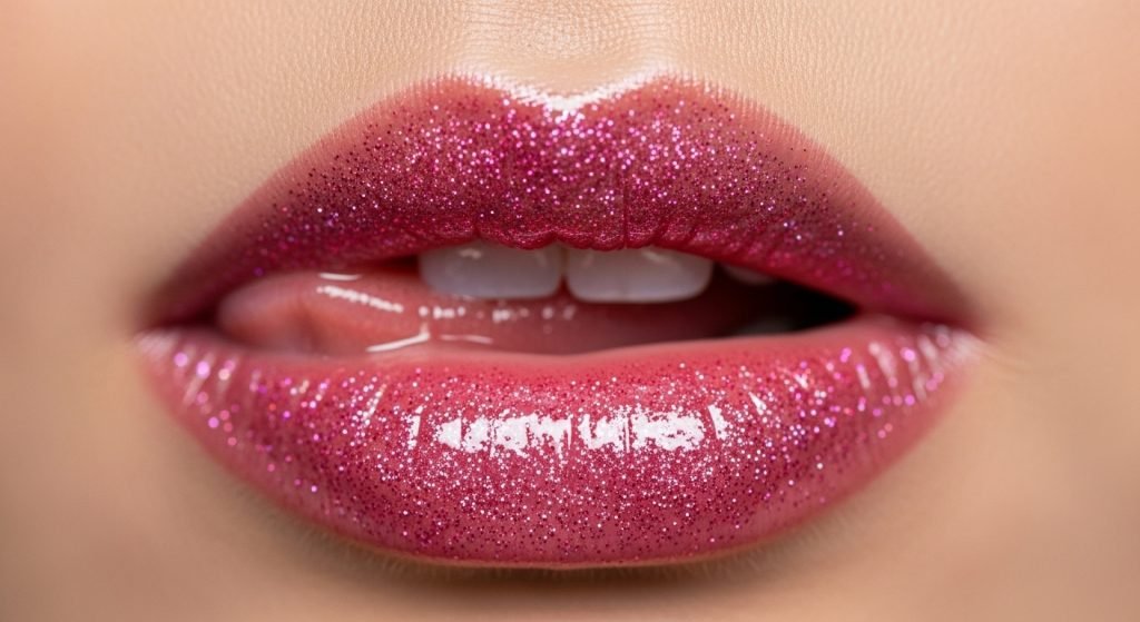 Glossy red lips slut look