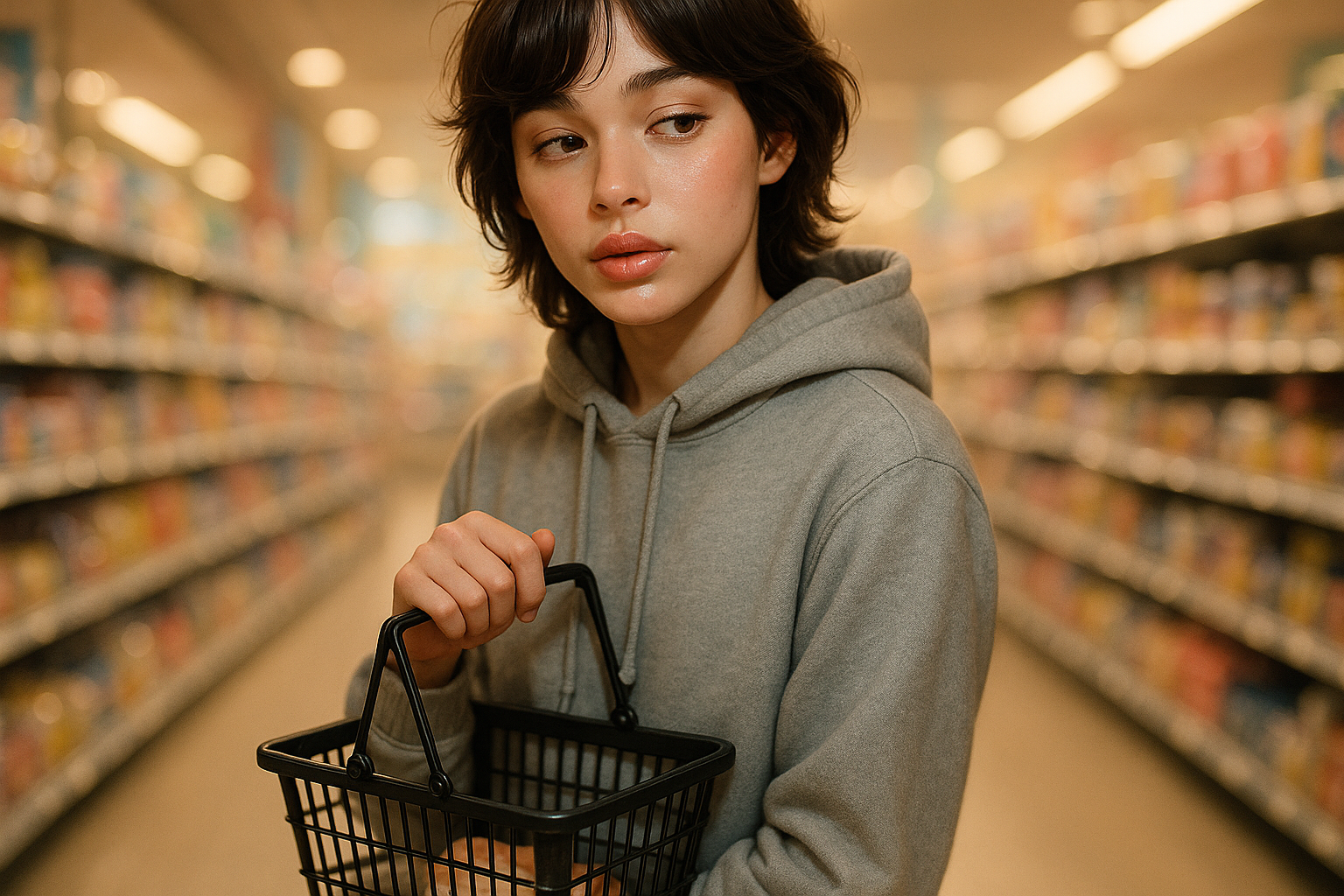 Apply lip gloss before going to the store