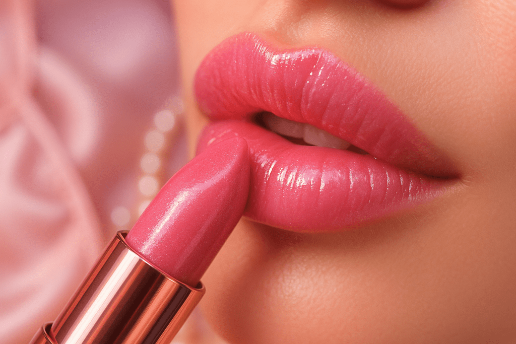 Close-up of lipstick on lips symbolizing feminine rewards.