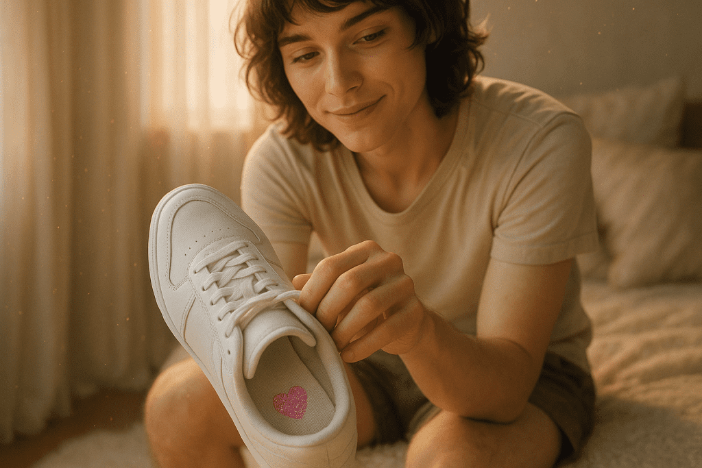 put a heart sticker inside your shoe