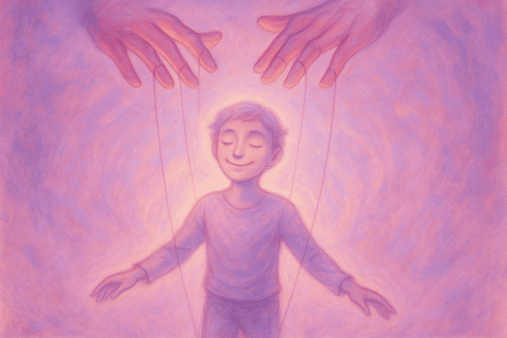 Puppet imagery showing peaceful surrender and the freedom in being used. - Accepting You’re a Mindless Toy
