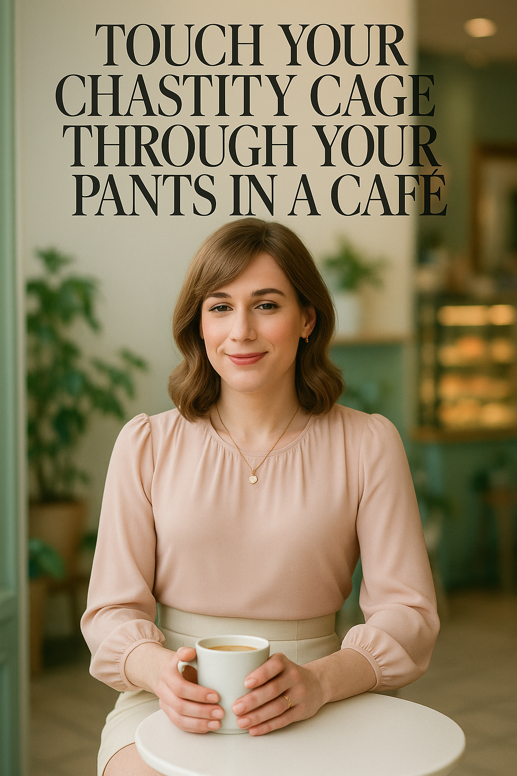 Touch Your Chastity Cage through Your Pants in a Café