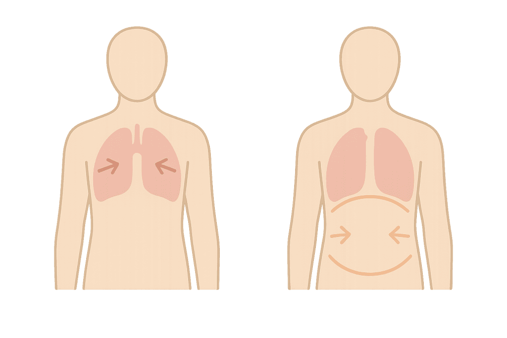 Diagram comparing chest breathing to diaphragmatic breathing”