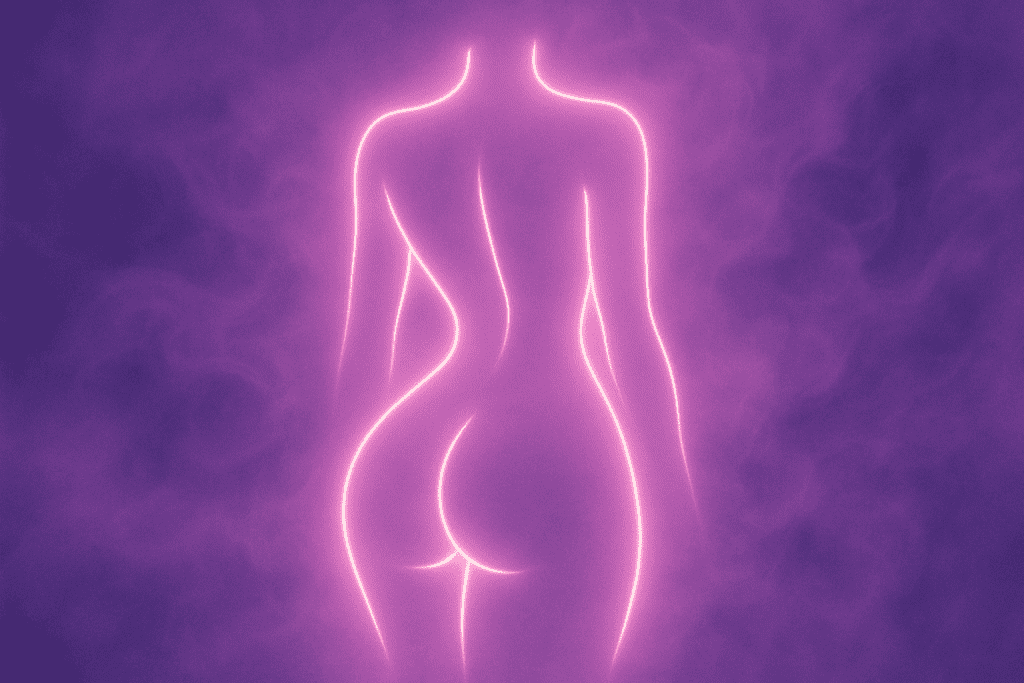 Hourglass feminine silhouette showing curvy hips and slim waist.