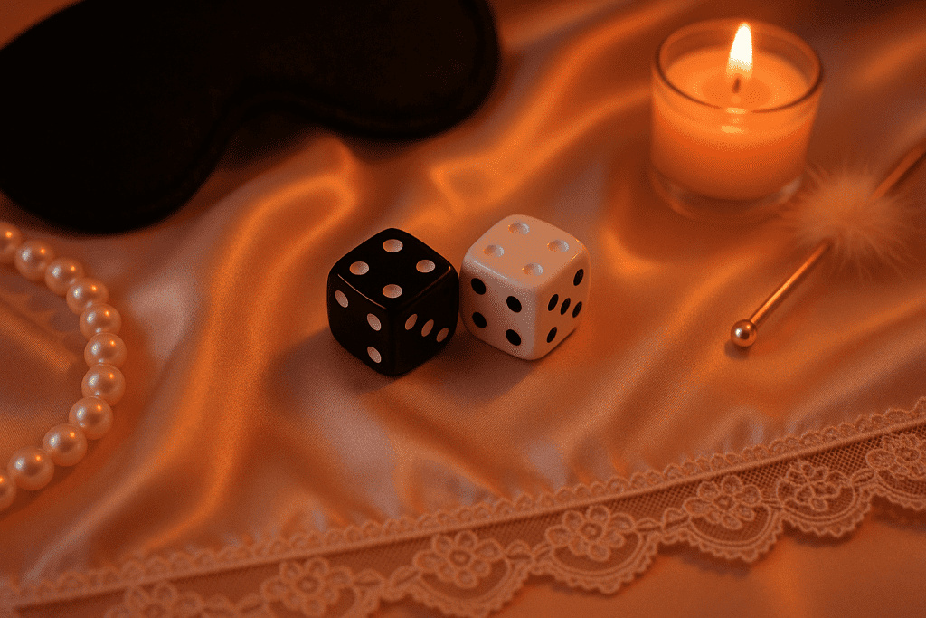 Chastity dice game with feminine accessories