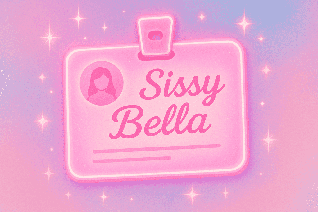 Sissy legal name change representation with feminine ID card.