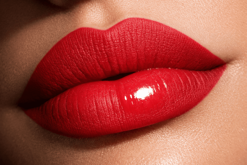 Lip gloss placement tip for plumping effect, highlighting the center of the lips.