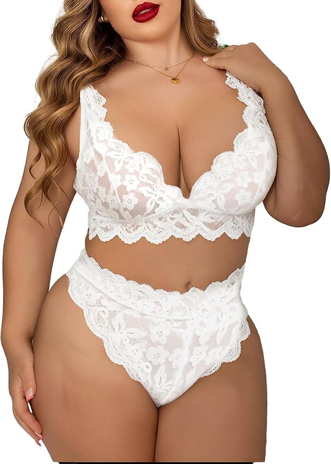 Plus-Size High-Waisted Lace Set