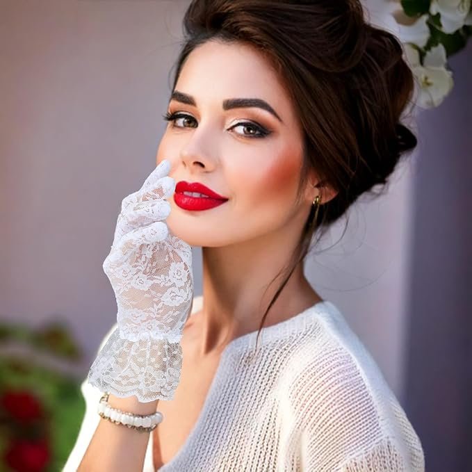 White Lace or Satin Gloves